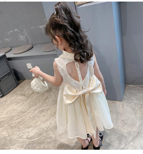 2022 Summer New Girl Pearl Doll Collar Dress Flower Girl Dress Dress Backless Love Princess Dress